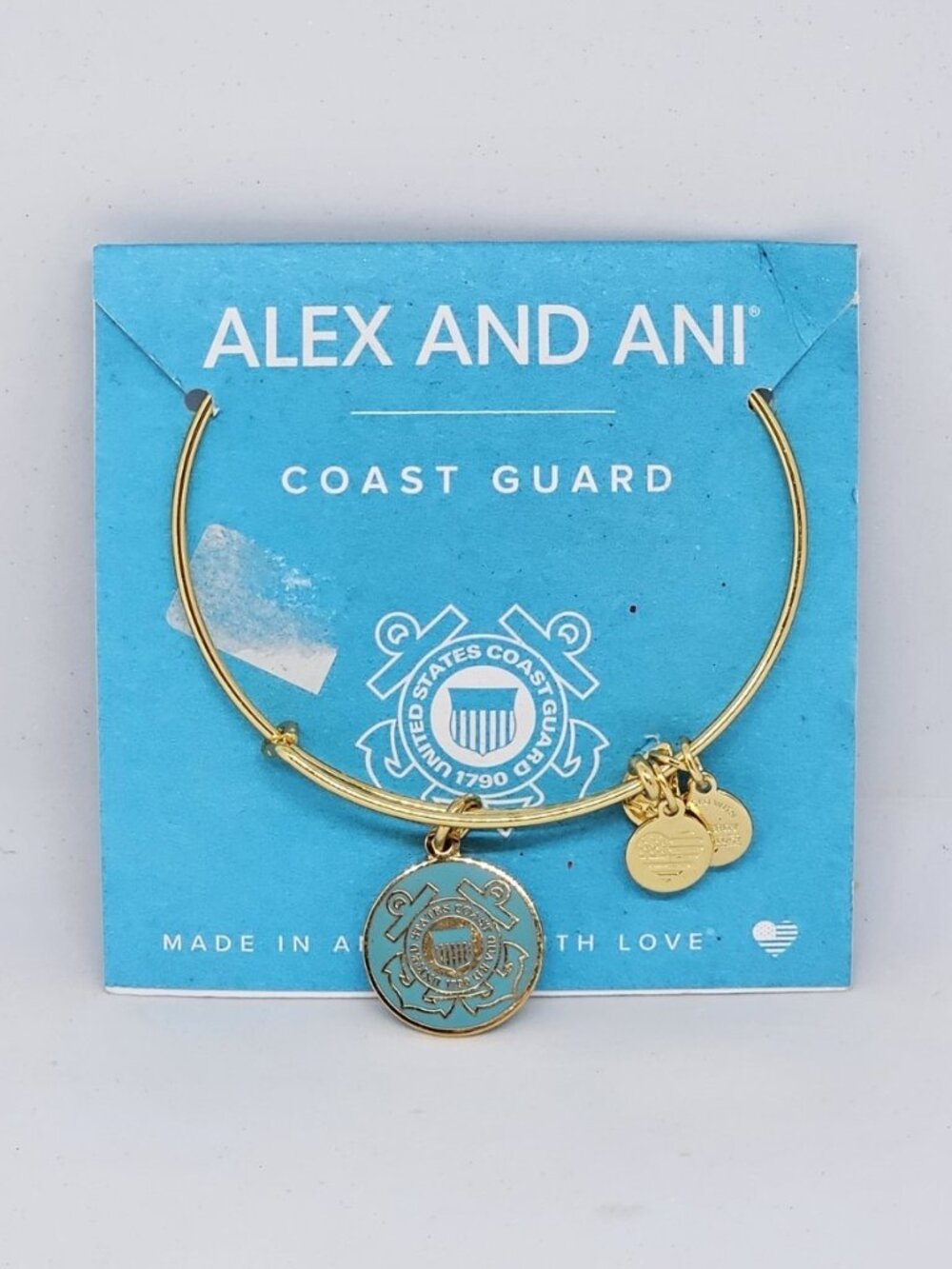 Alex And Ani US Coast Guard Adjustable Bangle Bracelet Gold Tine Charm NEW